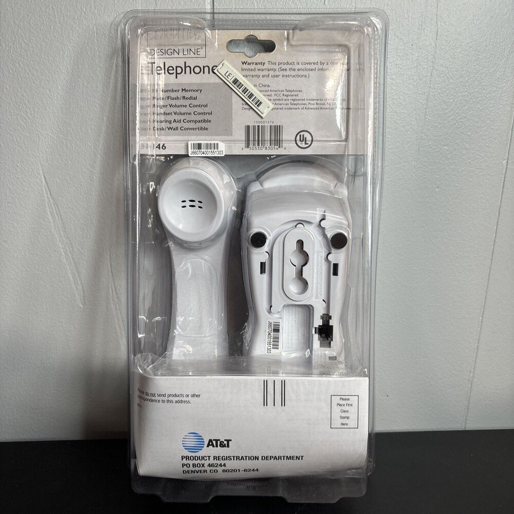 AT&T 146 Design Line Telephone Windchill White Hearing Aid Compatible Desk/Wall - Picture 2 of 7